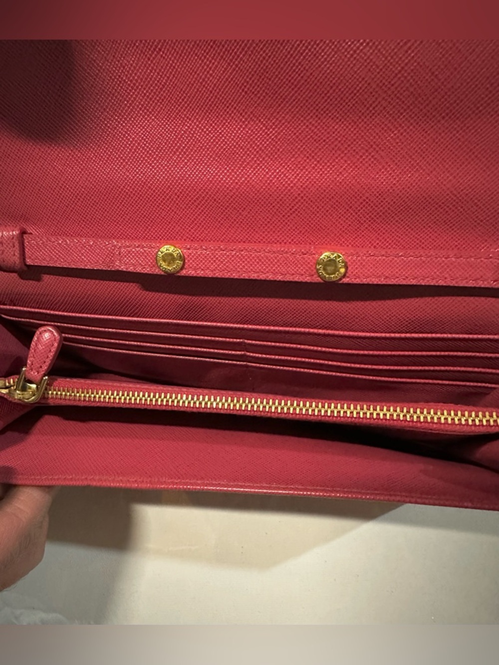 PRADA Fuchsia Saffiano Crossbody Wallet with Chain Strap - Picture 4 of 5